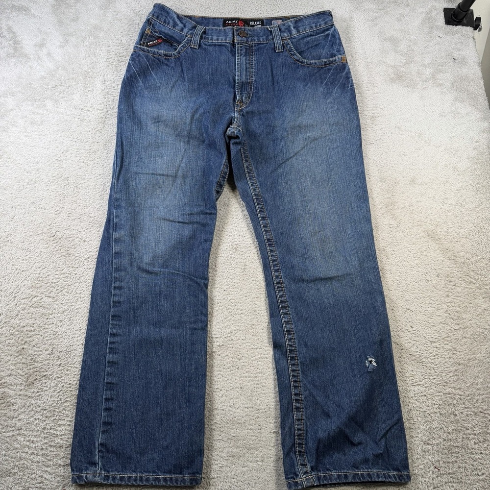 Ariat FR Jeans Mens 34x30 Blue Denim M4 Relaxed Boot Cut Cowboy Workwear Western